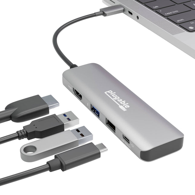 Plugable 4-en-1 Hub USB-C 100W HDMI 4K 60Hz y Carga Pass-Through