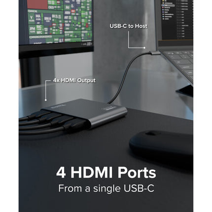 Plugable USB-C Adaptador Gráfico Cuádruple HDMI 4K 60Hz 100W carga