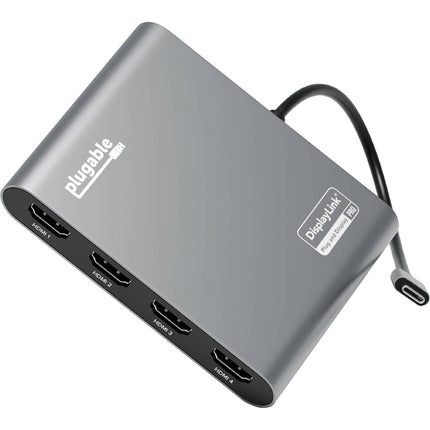 Plugable USB-C Adaptador Gráfico Cuádruple HDMI 4K 60Hz 100W carga