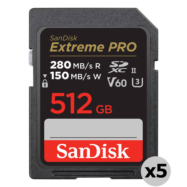 SanDisk Extreme PRO UHS-II SDXC Tarjeta de Memoria 512GB 280MBs 150MBs 5-Pack