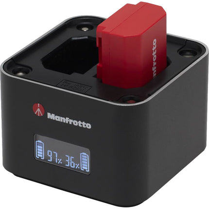 Manfrotto ProCUBE 3 Cargador Doble Profesional para Baterías Sony con Puerto USB-C y Pantalla LCD