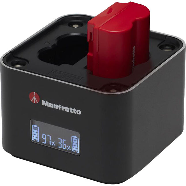 Manfrotto ProCUBE 3 Cargador Profesional Doble para Baterías FUJIFILM con Pantalla LCD y Puerto USB-C