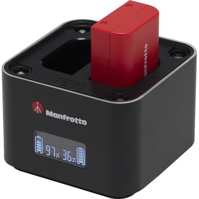 Manfrotto ProCUBE 3 Cargador Doble Profesional para Baterías Olympus con Pantalla LCD y Puerto USB-C