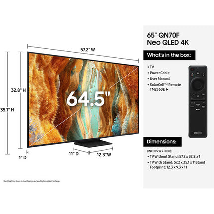 Samsung QN70F 65 pulgadas TV Neo QLED Mini-LED 4K UHD 120 Hz con SolarCell Control remoto