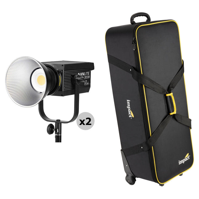 Nanlite FS-300B Luz LED Bi-Color Monolite 38,720 Lux 2700-6500K con Bolsa Rodante Kit 2 Luces
