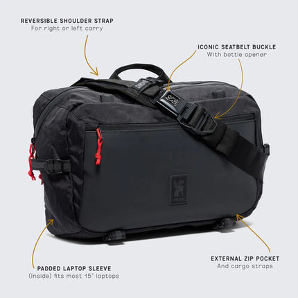 Chrome Industries Kadet Max Mochila Negra 15L con Funda para Laptop 15" y Correa Estabilizadora