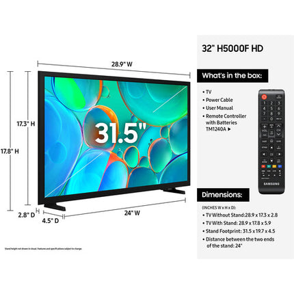 Samsung H5000F 32" Smart LED TV HD 1366x768 HDR10+ 60Hz Wi-Fi 5