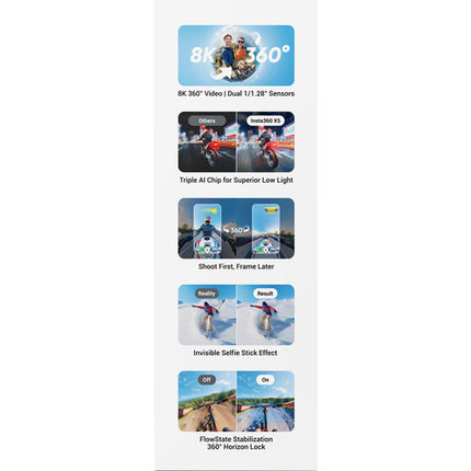 Insta360 X5 Cámara de Acción 360 Bundle Esencial 8K30 49m Impermeable