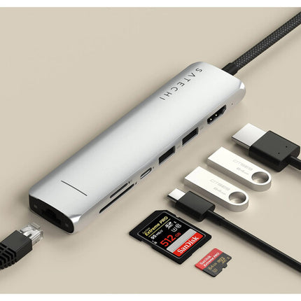Satechi Slim Adaptador USB-C 7 en 1 con Ethernet 4K 60 Hz 100W PD