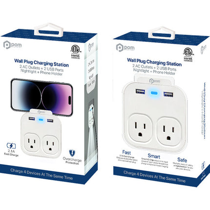 POM GEAR Estación de energía con 2 salidas AC y 2 puertos USB-A rápidos