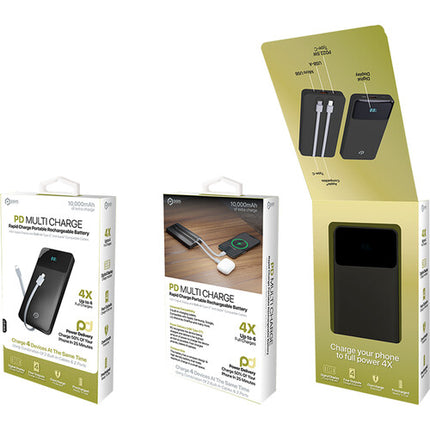 POM GEAR PD Multi Charge Power Bank 10000mAh con USB-C y Lightning integrados