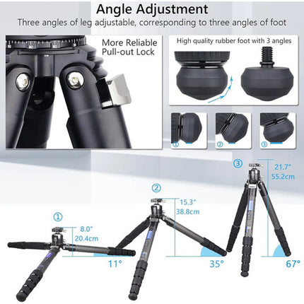 ARTCISE CS901C Trípode Compacto de Fibra de Carbono con Altura 8-72.9" y Carga 30 kg