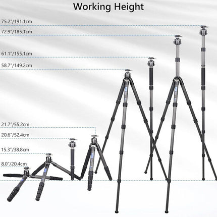 ARTCISE CS901C Trípode Compacto de Fibra de Carbono con Altura 8-72.9" y Carga 30 kg
