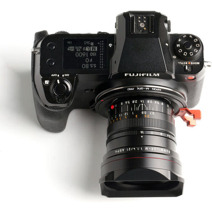 KIPON Adaptador de Montura para Objetivo Leica M a CUERPO FUJIFILM G con Bloqueo Pro y Enfoque Manual