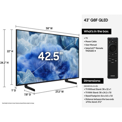 Samsung Q8F 43" TV QLED 4K UHD HDR Smart 60 Hz SolarCell Remote
