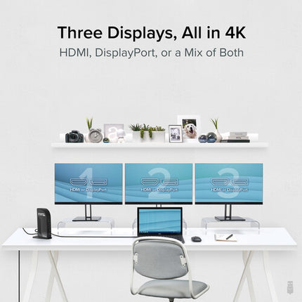 Plugable USB Type-C Estación de Acoplamiento Triple 4K con HDMI y Ethernet