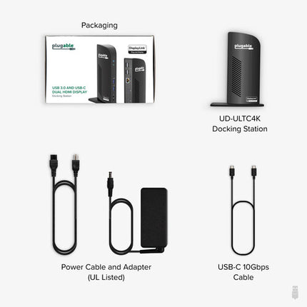Plugable USB Type-C Estación de Acoplamiento Triple 4K con HDMI y Ethernet