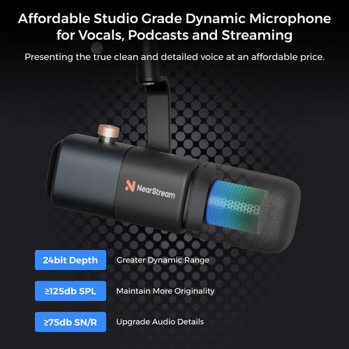 NearStream AM10X Micrófono dinámico XLR USB brazo ajustable cancelación ruido