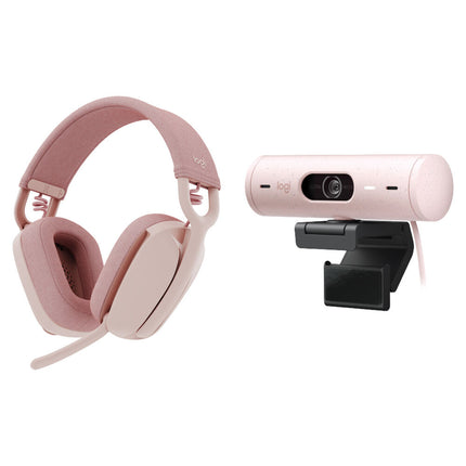 Logitech Brio 500 Webcam Full HD 1080p 30 fps 90° Campo de Visión y Auriculares Inalámbricos Zone Vibe 100 Rosa