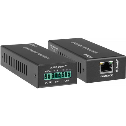 KanexPro Decodificador de Audio Dante a Analógico 2 Canales PoE 24-Bit 96 kHz