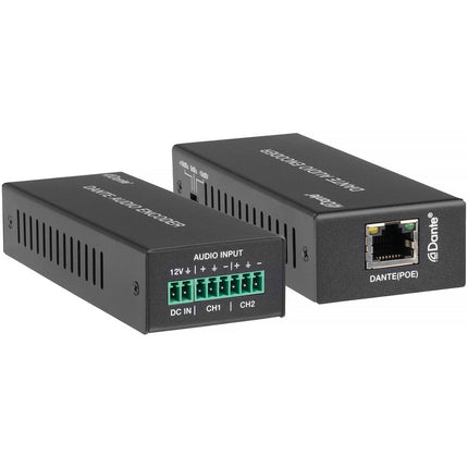 KanexPro Codificador de Audio Analógico a Dante 2 Canales PoE 24 Bit 96 kHz