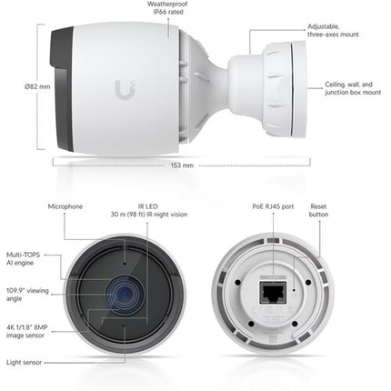 Ubiquiti UniFi G6 UHD Cámara de Seguridad Exterior 4K 3840x2160 IR 30fps