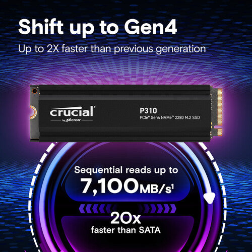 Crucial 4TB P310 SSD Interna NVMe PCIe 4.0 M.2 2280 con Disipador 7100 MB/s Lectura 6000 MB/s Escritura