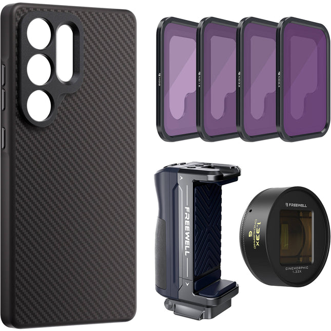 Freewell Pro Filmmaker Kit para Samsung Galaxy S25 Ultra con Lente Anamórfico 1.33x y Filtros ND 8 16 32 64