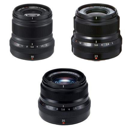 FUJIFILM XF Lentes 50mm 35mm 23mm f2 WR con Kit de Cuidado Negro