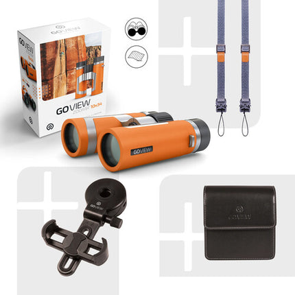 GOVIEW ZOOMR 10x34 Prismáticos Compactos 60° Ángulo Visión Adaptador Smartphone