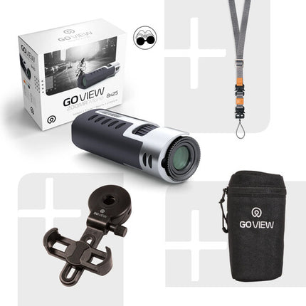 GOVIEW 8x25 ZOOMR Monocular Negro Phantom óptica multicoated 357 pies vista y adaptador smartphone