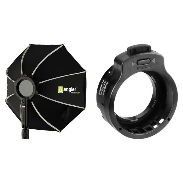 Angler FastBox Softbox de 20" para flashes Profoto A1 y Godox V1 kit ligero con adaptador y ángulo ajustable