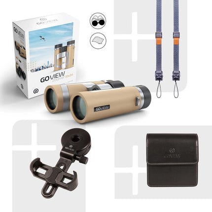 GOVIEW ZOOMR 10x34 Binoculares Compactos 10x 9.8' Enfoque Mínimo con Adaptador Móvil
