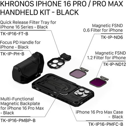 Tilta Khronos Kit de mano para iPhone 16 Pro Max con filtros ND 0.6 y 1.2 y batería integrada