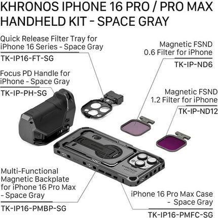 Tilta Khronos Kit de Mano para iPhone 16 Pro Max con Batería y Filtros ND 0.6 y 1.2