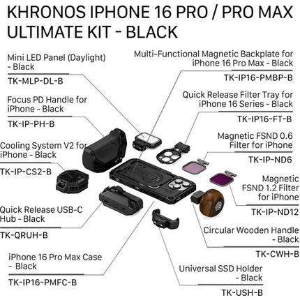 Tilta Khronos iPhone 16 Pro Kit con Filtros ND 0.6 y 1.2 y Luz LED Ajustable