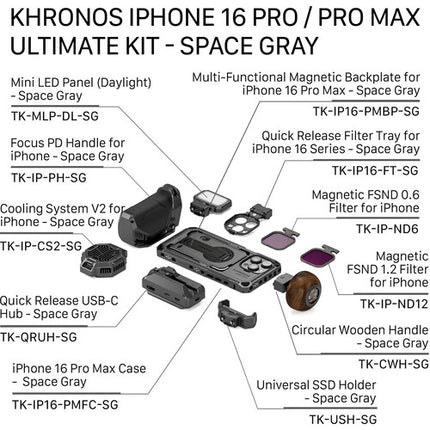 Tilta Khronos Kit Ultimate para iPhone 16 Pro Max con Filtros ND 0.6 y 1.2