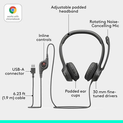 Logitech H390 Auriculares USB-A con Micrófono Cancelador de Ruido y Controles Integrados