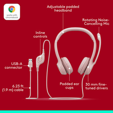 Logitech H390 Auriculares USB-A con micrófono cancelación de ruido y controles en línea