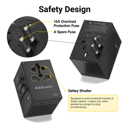 EZQuest WorldTravel Cargador de Pared GaN 35W 5 Puertos Negro