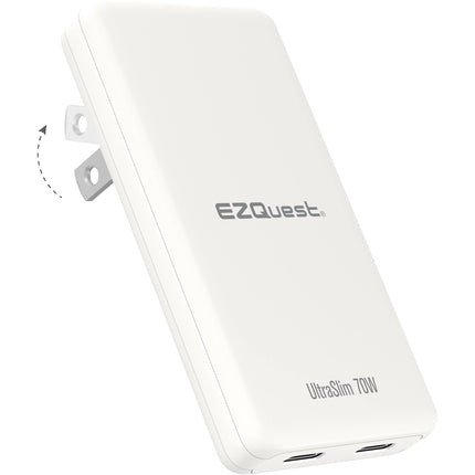 Cargador de pared EZQuest UltraSlim 70W GaN II doble USB-C blanco