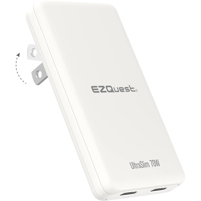Cargador de pared EZQuest UltraSlim 70W GaN II doble USB-C blanco