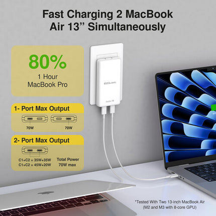 EZQuest UltraSlim cargador de pared 70W GaN II dual USB-C negro