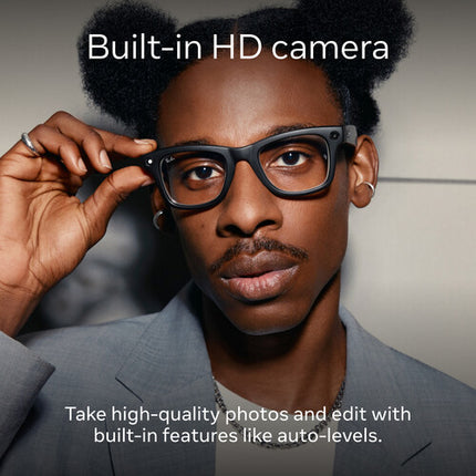 Meta Ray-Ban Wayfarer Gafas Grandes Negro Brillante 12MP Cámara 32GB Storage