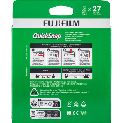 FUJIFILM QuickSnap Flash 400 Cámara Desechable ISO 400 Flash 10 pies 27 exposiciones 2 unidades