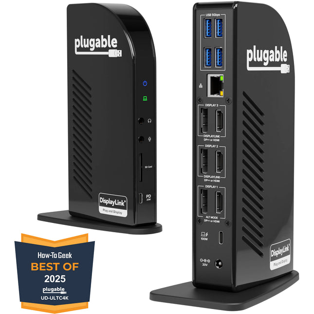 Plugable USB Type-C Estación de Acoplamiento Triple 4K con HDMI y Ethernet