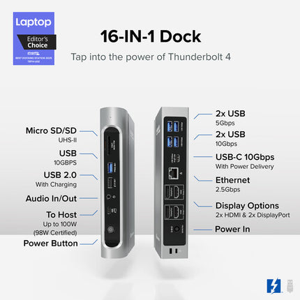 Plugable estación de acoplamiento Thunderbolt 4 16 en 1 4K 60Hz 2 Ethernet