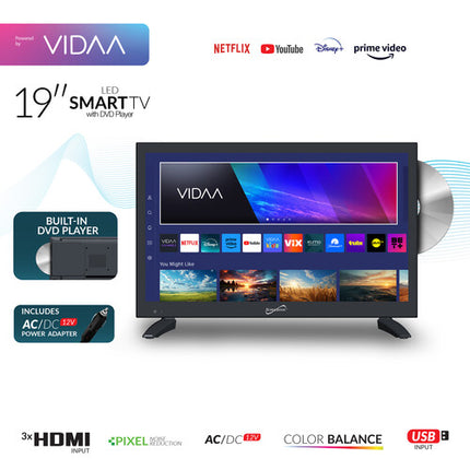 Supersonic SC-1926SDVD TV LED inteligente 19 pulgadas HD 1366x768 con reproductor DVD integrado