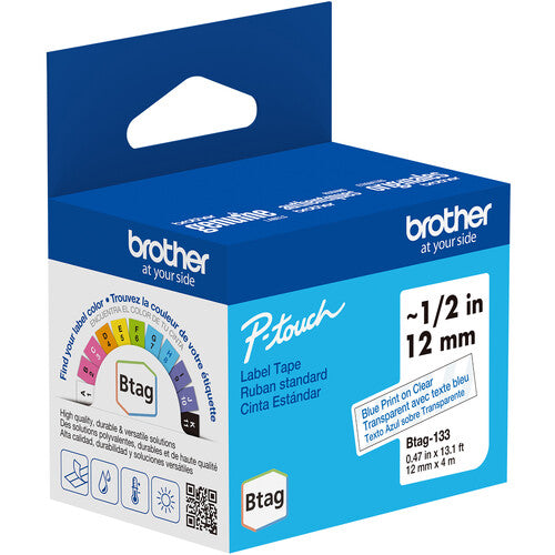 Brother Btag Cinta para Etiquetas P-Touch PT-N10 PT-N20 PT-N25BT Azul sobre Transparente 13.1 pies 0.5 pulgadas