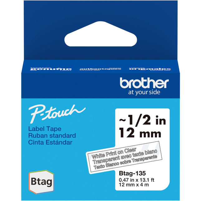 Brother Btag Cinta para Etiquetas P-Touch PT-N10 PT-N20 PT-N25BT Blanca 0.5" x 13.1' Resistente Agua y Temperatura